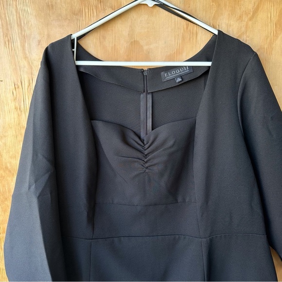 Eloquii Black Sweatheart neckline Sheath Dress Size 22 3/4 sleeve Midi - Picture 8 of 13